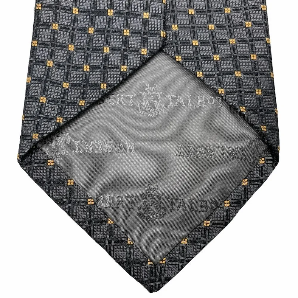 Robert Talbott‎ Tie 100% Silk Necktie Gray Yellow Check Pattern Mens 58